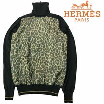 h272 レア 希少 HERMES エルメス レオパード タートルネック ニット セーター ハイネック ヒョウ柄 毛100% フランス製 グレー 36 正規品_画像2