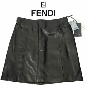 h277 未使用 FENDI フェンデイ レザースカート ミニスカート タイト ブラック 黒 羊革 イタリア製 40 正規品 FP5265 レディース ボトムス 