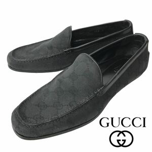 h287 GUCCI グッチ GG柄 ドライビングシューズ ローファー スリッポン パンプス 37.5 イタリア製 ブラック 正規品 091003 レディース