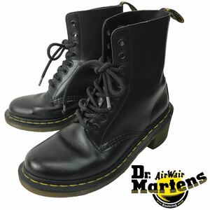 h309 Dr Martens ドクターマーチン レザー ショートブーツ 8ホール ブラック レースアップ レディース 正規品 厚底 約23.5cm