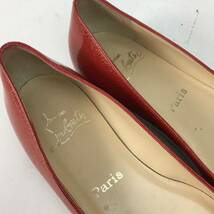 h311 ChristianLouboutin クリスチャン ルブタン エナメル フラットシューズ パテントレザー ローファー パンプス ラメ 朱色 35 イタリア製_画像10