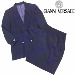 h348 GIANNI VERSACE ジャンニ ヴェルサーチ セットアップ スーツ ジャケット スカート 正規品 40 イタリア製 ウール100% ヴィンテージ