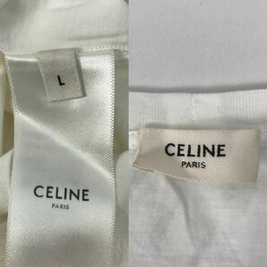 Rh137 CELINE セリーヌ ロゴ Tシャツ カットソー プリント 半袖 ホワイト クルーネック 白 トップス L コットン100% X008370E 正規品の画像8