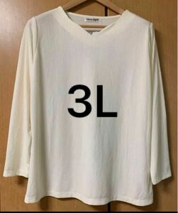 【タ】着痩せテレコスカラップシャツ大きいサイズhinaオフホワイト3L カットソー 白
