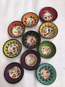 トルコ製　iNAN GiNi DEKORE小皿 まとめて　ハンドメイド　陶器　飾り皿　手描き　小鉢10枚セット
