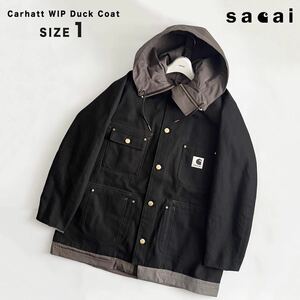 即完売 希少品 sacai Carhartt WIP Reversible Duck Coat 24SS サカイカーハート サイズ1 黒ブラック モッズコート ジャケット メンズ