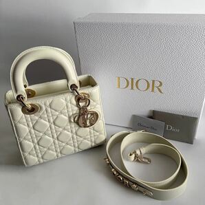 美品 付属品付き Lady Dior My ABCDior バッグ スモール カナージュラムスキン WHITE クリスチャンディオール レディース HAND BAGの画像1