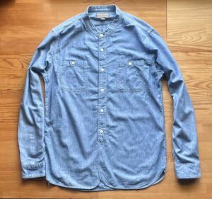 EMPIRE & SONS エンパイアアンドサンズ シャンブレー長袖 シャツ size M ノーカラー バンドカラー ワーク INDIVIDUALIZED SHIRTS nepenthes