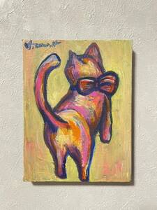 真作 油彩画 絵画 現代アート キャンバス 原画 油絵 作品証明書付 猫　ネコ