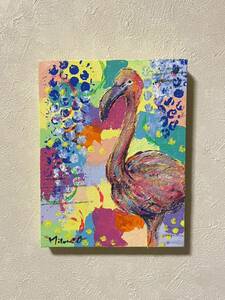 Art hand Auction Original Moderne Kunst Leinwand Kunst Authentisches Tiergemälde Flamingo, Kunstwerk, Malerei, Acryl, Schnittwunde