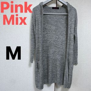 Pinkmix ピンクミックス Ｍサイズ カーディガン ニット ロングカーディガン グレー 長袖 羽織り レディース ボレロ