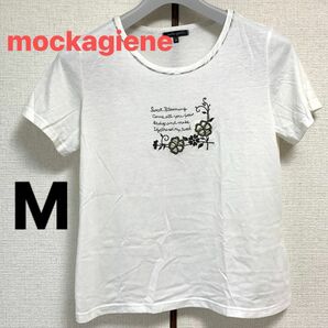 mockagiene モッカジーニー Mサイズ Tシャツ シャツ 半袖 レディース トップス 英ロゴ ロゴ 