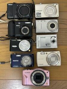 COOLPIX S9100 P5100 S6000&PENTAX Optio P70 Optio M50 LUMIX GF3 FUJIFILM F200EXRなどカメラまとめ九個動作未確認【AA48】