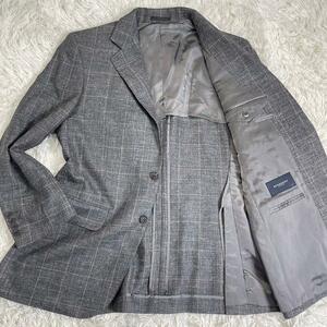 1円◆シルク リネン◆美品 バーバリーロンドン BURBERRY LONDON テーラードジャケット アンコンジャケット チェック ビジネス メンズ S〜M