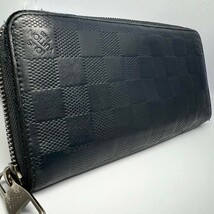 【美品】 ルイヴィトン LOUIS VUITTON 長財布 ジッピーウォレット ダミエアンフィニ ヴェルティカル ラウンドファスナー レザー 黒 メンズ_画像1