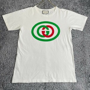 現行モデル◆美品◆大人気品 グッチ GUCCI 半袖Tシャツ インターロッキング トップス プルオーバー クルーネック メンズ 白 ホワイト M〜L