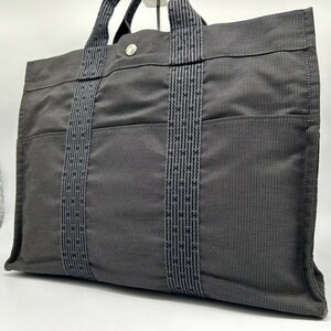 1円◆美品◆A4◎ エルメス HERMES フールトゥ エールラインMM トートバッグ ハンドバッグ ビジネス メンズ キャンバス 黒系 レディース 鞄