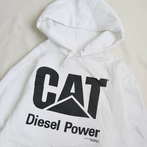 【90'S デッドストック】CAT キャタピラー スウェットパーカー M ホワイト白 MADE IN USA ビンテージ