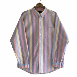 90's J.CREW マルチストライプ オックスフォード ボタンダウンシャツ L ポロカラー ビンテージ オールド ジェイクルー old gap poloの画像2