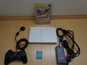 ☆すぐ遊べるセット☆ PlayStation2 SCPH-75000 動作確認済み ホワイト/薄型/本体/コントローラー/メモリーカード 桃太郎電鉄15　PS2