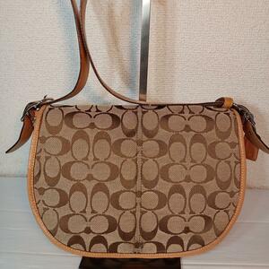  Coach signature diagonal .. Brown leather canvas shoulder bag 
