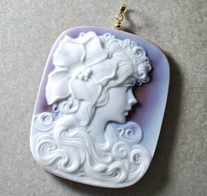 Y100~K18 large size delicate . carving beautiful!menou cameo 60.295ct 48.0×39.1. total length 56.7.12.2.PT