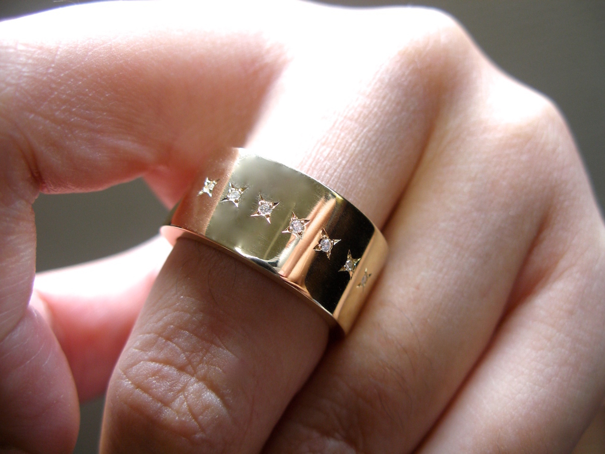 Nio Chokin 七星钻石黄金扁平戒指手工制作 154b, 男士配饰, 戒指, 金子