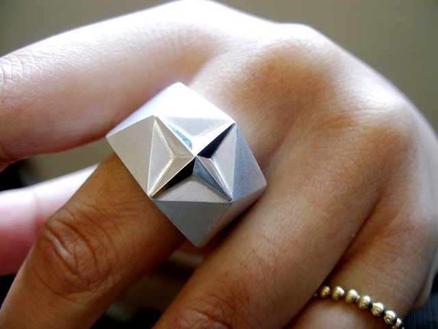 Nio Chokin Anillo de estrella cruzada de plata con bloque mate hecho a mano 81, anillo, plata, N° 21~