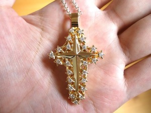 Art hand Auction Nio Carving Gold Diamond Bit Star Cross Head Handmade 65b, mens accessories, necklace, gold