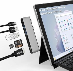 Surface Pro 9 /X ハブ、4K HDMIポート + 100W USB-C Thunderbolt 4 + SD/TF