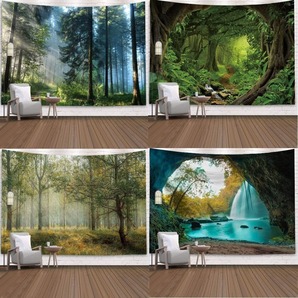 自然の森のタペストリー、風景のプリント、大きな壁のタペストリー 230×180ｃｍ/色：30/（洞窟からの滝）DJ1573の画像1