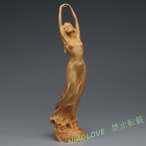 新品 ヌード 女性像 裸婦像 東洋彫刻 天然木 置物 職人手作り 柘植製高級木彫りAA181