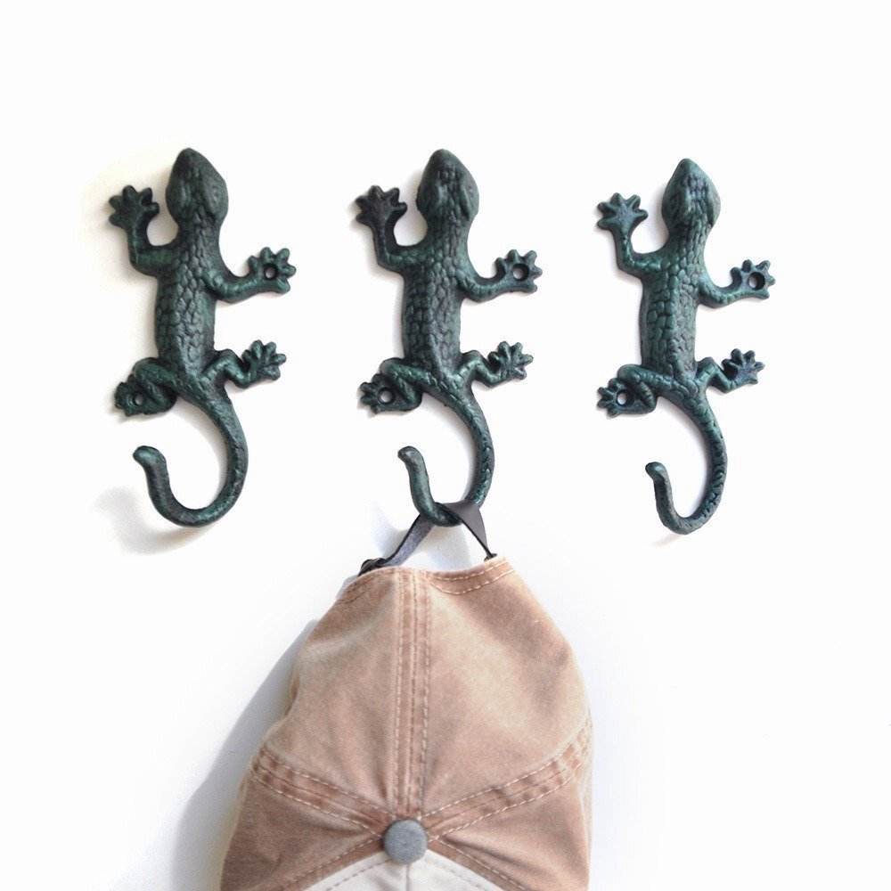 Set of 4 wall hanging gecko hooks, lizard, rare design, object, antique, collection, reptile, newt, HD720, Handmade items, interior, miscellaneous goods, ornament, object