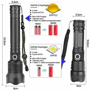 懐中電灯 LED 強力 最強 XLAMP XHP70.2 ほんど強力 LED 懐中電灯 USB ズームトーチ HE276