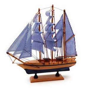 LDL372# 置物 帆船 ストライプ柄の帆布 マリン風 (Lサイズ, ブルー)