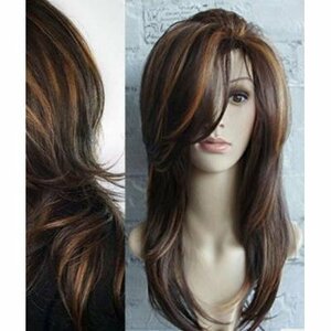 [Коричневый] парик Long Curley Straight Highlight Dextension Extension Mesh Hair Net Cosplay HCY1558