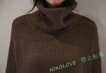 新品 秋冬 ニットロング丈ワンピース シンプル ゆったり ハイネック 厚地 暖かい ニットセーター お色選択可 SサイズAA848_画像9