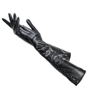 9.. button gloves warm winter gloves 50cm black leather. gloves DJ598