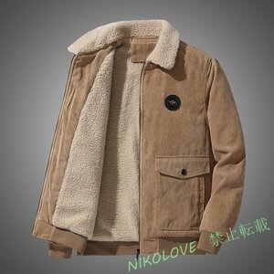 新品 秋冬 コールテン アウター メンズ 裏ボア ブルゾン ムートンコート ファー フリースジャケット 作業服 カジュアル 防寒AA196