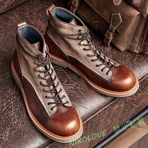  new goods boots men's original leather short boots feeling of luxury Work boots military boots men's shoes engineer boots . slide 24~27cm AA600