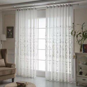 Art hand Auction Embroidered lace curtains, set of 2, privacy curtains, Nordic, width 100cm x length 200cm, eyelets, white, HD162, Handmade items, curtain, fabric, curtain, Cafe Curtains