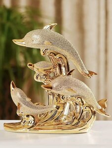 Art hand Auction Delphin Gold Ornamente Innen Handgemachte Antike Hochzeit Geschenk Dekoration Handwerk Kreative HD633, Interieur-Zubehör, Ornament, Andere