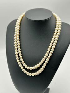 【1円〜】2連 パールネックレス SVパール 真珠 silver 刻印 pearl ジュエリー 長さ 約48cm 球幅 7.6mm〜7.8mm 重量86.32g