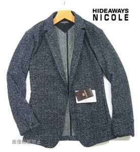 新品 春物 ニコル　ラッセル ジャガード テーラードジャケット　50/XL　紺 ネイビー系　ストレッチ カーディガン HIDEAWAYS NICOLE