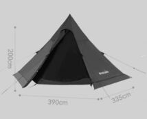 キャンプ用 超高品質 ブラック ピラミッドテント ワンポールテント タープ 3-4人用 軽量 5.6㎏ 150D UPF50+設営簡単 キャンプ アウトドア _画像9