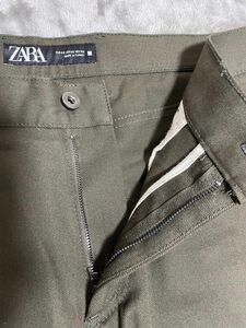 新品 未使用 ZARA チノパン メンズ ストレート ダークグリーン US32 ストレッチパンツ