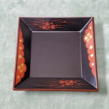 木製　漆塗り　秀衡塗　菓子器　角盆　巾22.8cm （検索 漆器 菓子皿 蒔絵　茶道具　インテリア　ディスプレイ　s3/1014_画像1