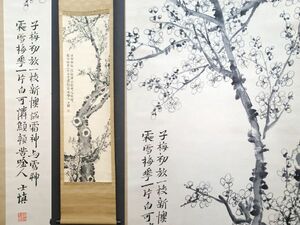 古びた蔵 中国書画 清代画家『汪士慎 雪梅図 肉筆紙本』真作 掛け軸 書画立軸 巻き物 古美術