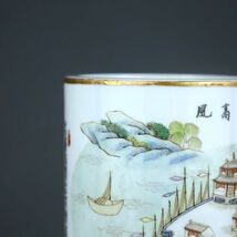 古びた蔵『清 咸豐年製 陶磁器 粉彩江西十景騰閣高風筆筒』極細工 置物 擺件 古賞物 古美術 中国古玩_画像6