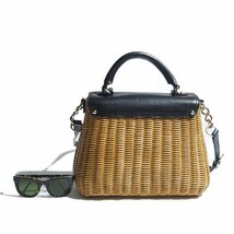 C1997R50　▼kate spade ケイトスペード▼　ショルダー付き コンビレザー ストローバッグ ナチュラル ブラック / 2way かごバッグ_画像2